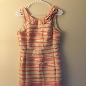 Lilly Pulitzer Pink and Gold Striped Dress with Bow